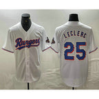 Texas Rangers #25 Jose Leclerc White Jereymy 2024 Gold Collection Limited Cool Base Jersey