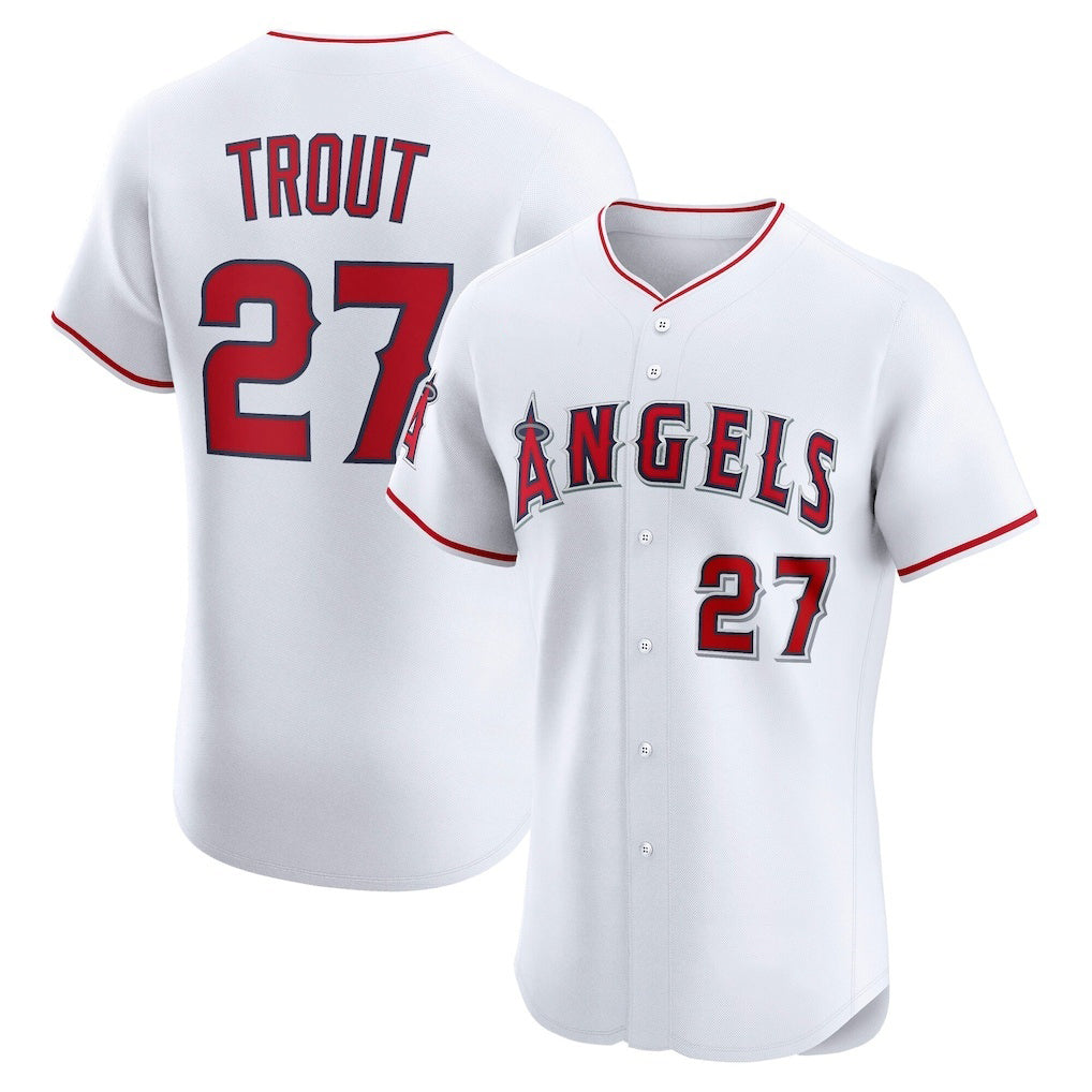 Los Angeles Angels #27 Mike Trout White Jereymy Home Elite Player Jersey