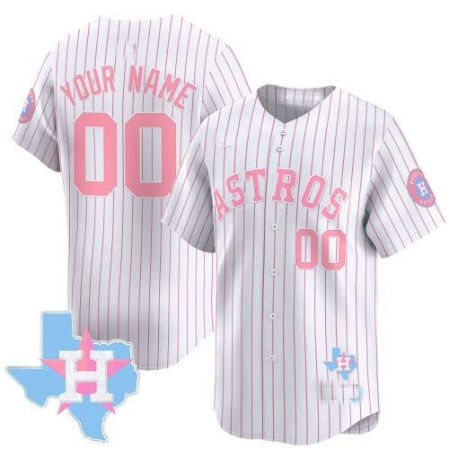Custom Houston Astros Bubblegum Pinstripe White Jereymy Vapor PremierLimited Jersey- All Stitched