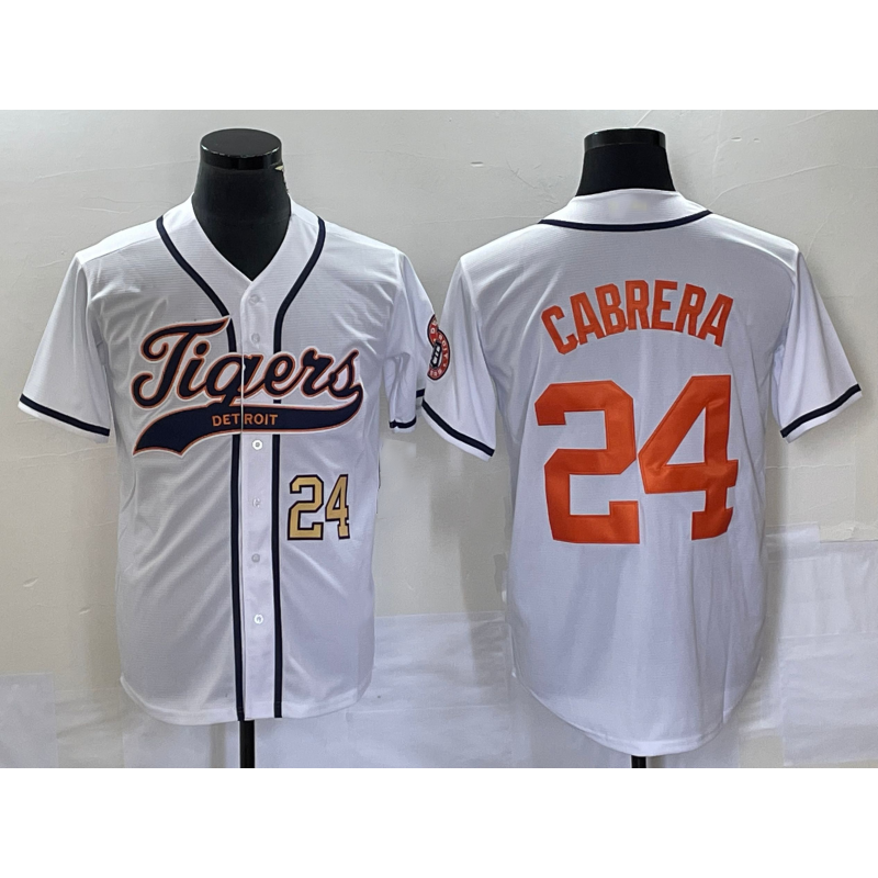Detroit Tigers #24 Miguel Cabrera Number White Jereymy Cool Base Stitched Jersey