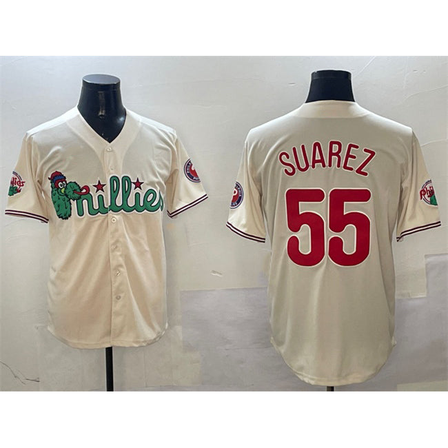 Philadelphia Phillies #55 Ranger Su¨¢rez Cream Jereymy Phanatic Limited Stitched Jersey