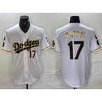 Los Angeles Dodgers #17 Shohei Ohtani Number White Gold Jereymy Fashion Stitched Cool Base Limited Jersey