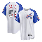Atlanta Braves #51 Chris Sale Player White Jereymy USA 250 Fourth Of July City Connect Home Game Stitched Jerseys