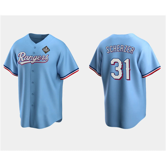 Texas Rangers #31 Max Scherzer Blue Jereymy 2023 World Series Stitched Jersey