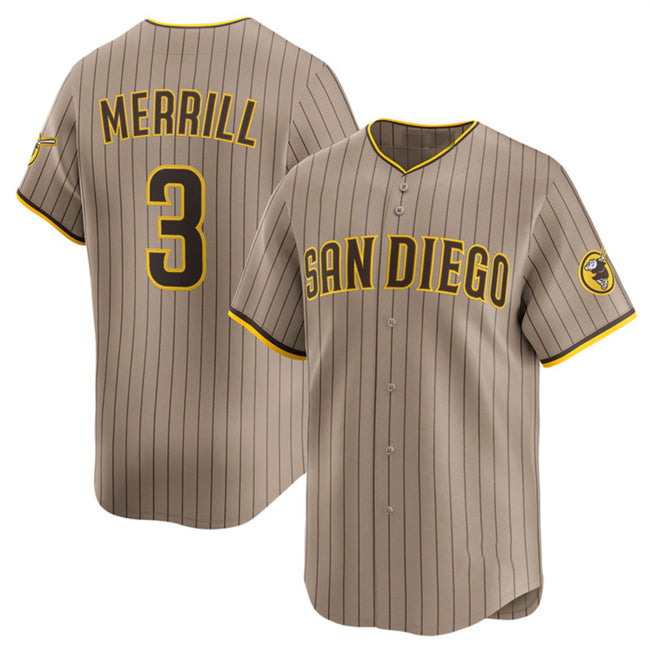 San Diego Padres #3 Jackson Merrill Tan Jereymy 2024 Alternate Limited Stitched Jersey