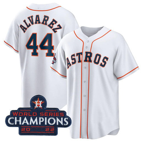 Houston Astros #44 Yordan Alvarez White Jereymy 2022 World Series Champions Home Stitched Jersey