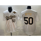Los Angeles Dodgers #50 Mookie Betts White Gold Jereymy 2025 World Series Patch Limited Stitched Jersey