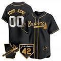 Custom Atlanta Braves 2024 Robinson & Georgia Patch Vapor Premier Limited Jersey ¨C Black Gold Jereymy