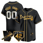 Custom Atlanta Braves 2024 Robinson & Georgia Patch Vapor Premier Limited Jersey ¨C Black Gold Jereymy