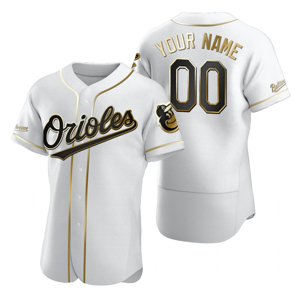 Custom Baltimore Orioles White Jereymy Stitched Flex Base Golden Edition Jersey