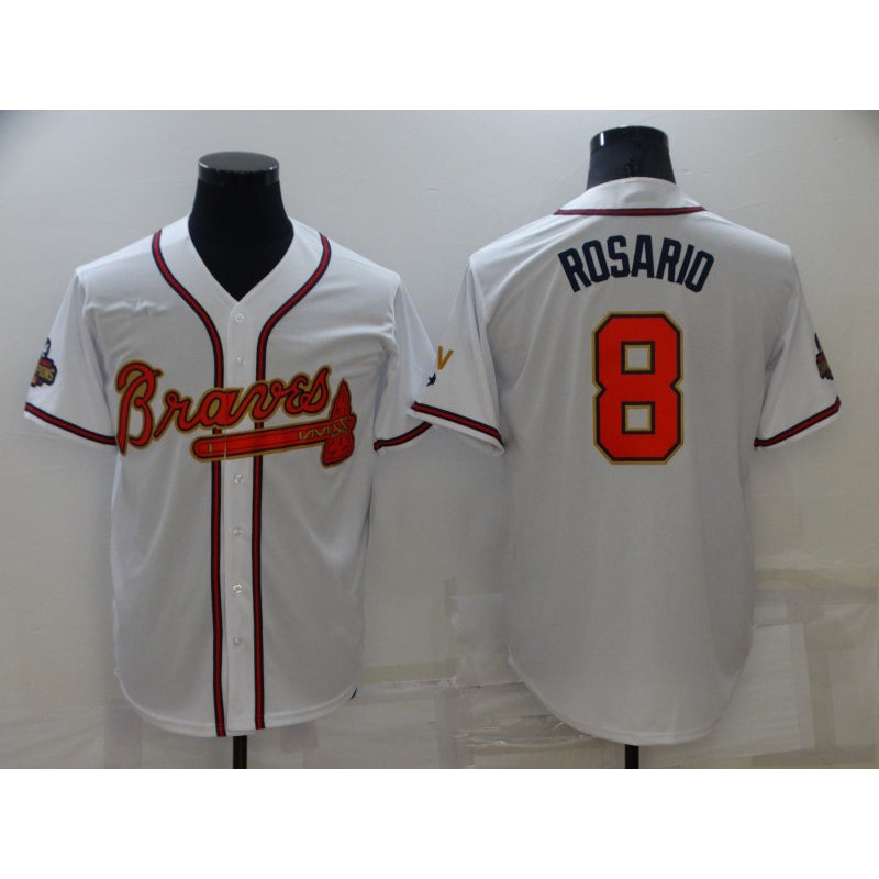 Atlanta Braves #8 Eddie Rosario 2022 White Gold Jereymy World Series Champions Program Cool Base Stitched Jersey