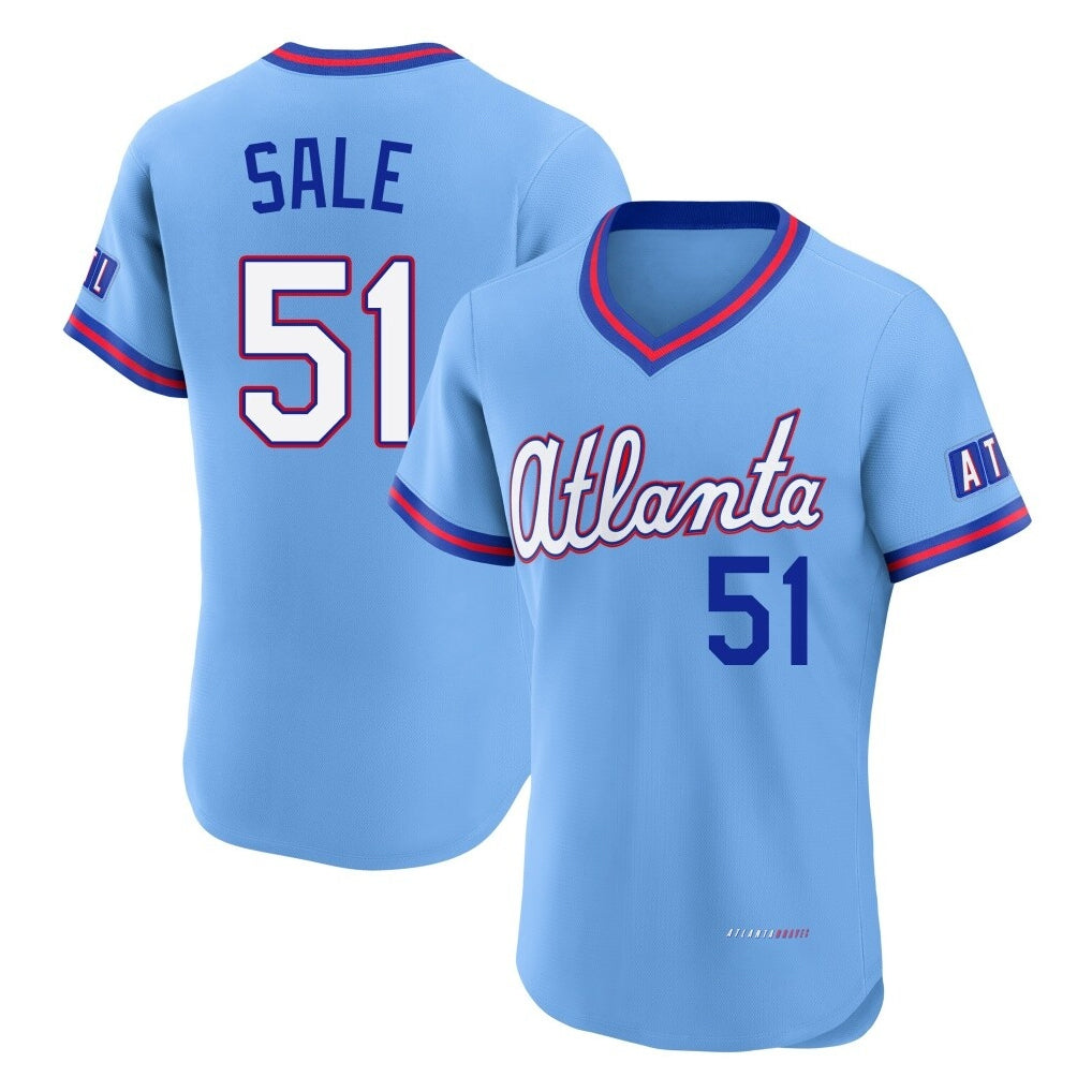 Atlanta Braves #51 Chris Sale Player Powder Blue Jereymy 2026 City Connect T-shirt Limited Elite Home Game Stitched Jerseys