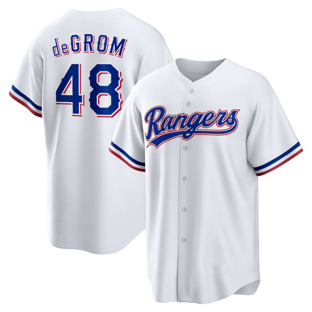 Texas Rangers #48 Jacob deGrom White Jereymy Home Replica Player Jersey
