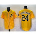 Oakland Athletics #24 Rickey Henderson Yellow Jereymy With Patch Stitched Baseball Jersey