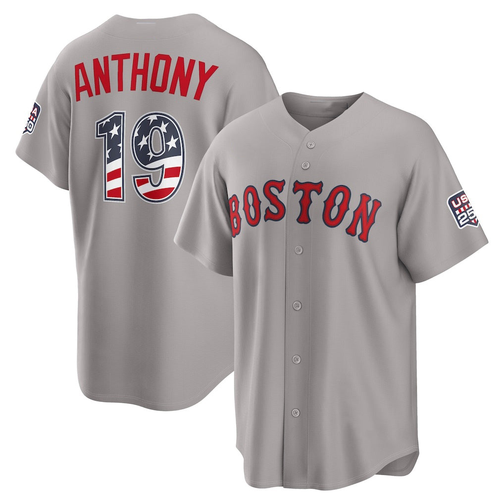 Boston Red Sox #19 Roman Anthony USA 250 Fourth of July Road Stadium Jersey - Gray Jereymy