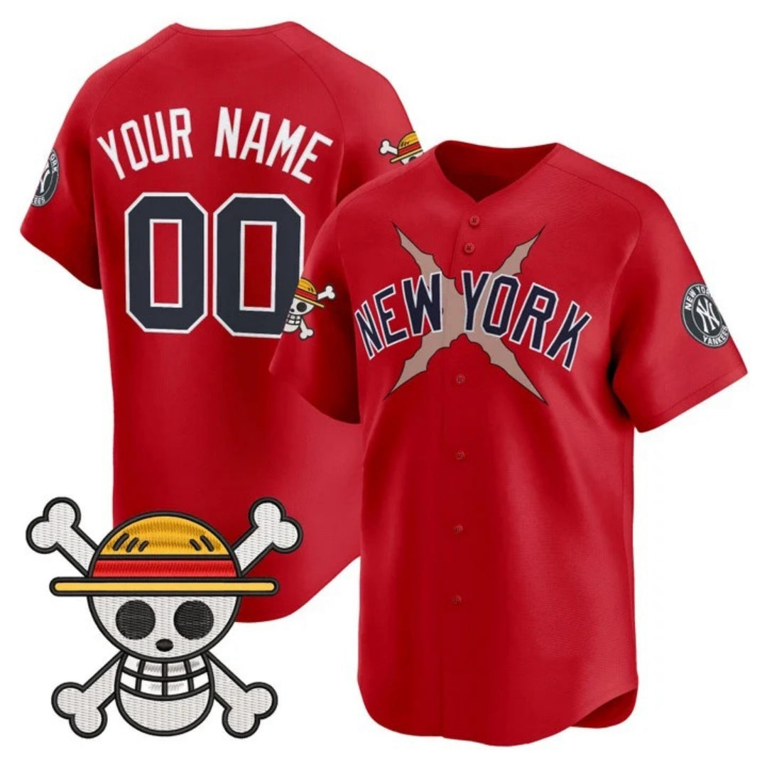 Custom New York Yankees x One Piece Red Jereymy Vapor Premier Limited Jersey - Stitched