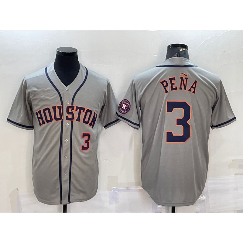 Houston Astros #3 Jeremy Pena Number Grey Jereymy With Patch Stitched Cool Base Jersey