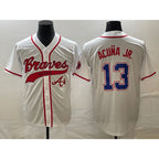 Atlanta Braves #13 Ronald Acuna Jr White Jereymy Cool Base With Patch Stitched Jersey 2