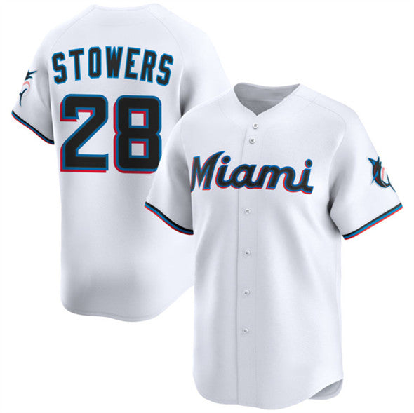 Miami Marlins #28 Kyle Stowers White Jereymy 2024 Home Limited Stitched Jersey