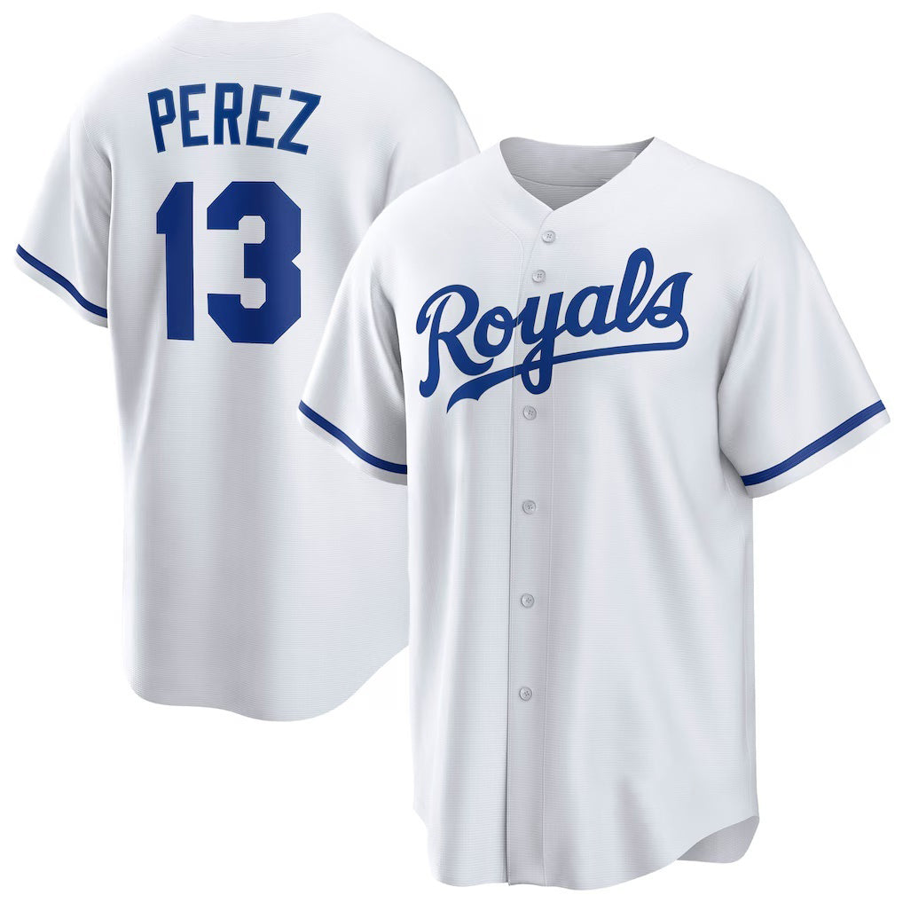 Kansas City Royals #13 Salvador Perez White Jereymy Home Replica Player Jersey