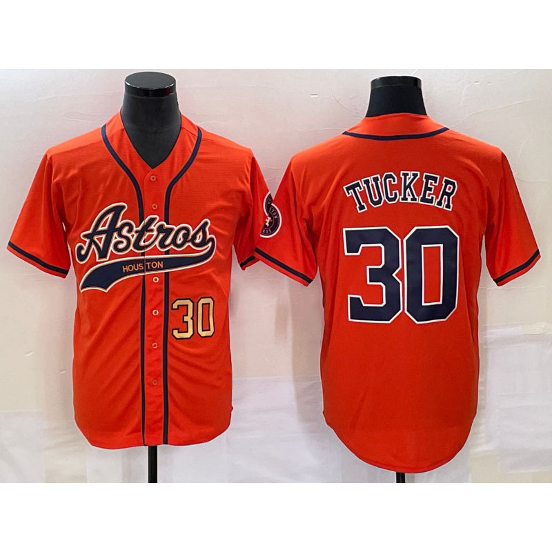 Houston Astros #30 Kyle Tucker Number Orange Jereymy With Patch Cool Base Stitched Jersey
