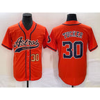 Houston Astros #30 Kyle Tucker Number Orange Jereymy With Patch Cool Base Stitched Jersey