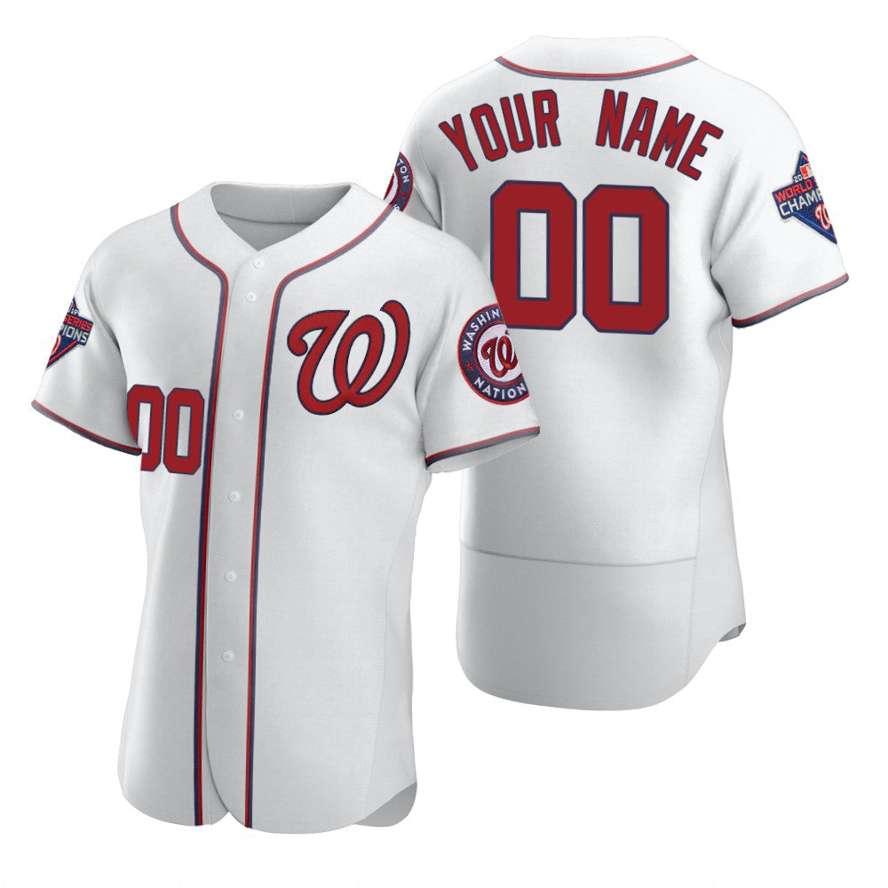 Custom Washington Nationals White Jereymy 2020 Stitched Flex Base Jersey