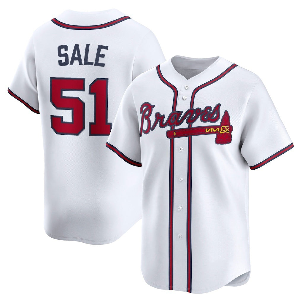 Atlanta Braves #51 Chris Sale White Jereymy Home Limited Player Jersey
