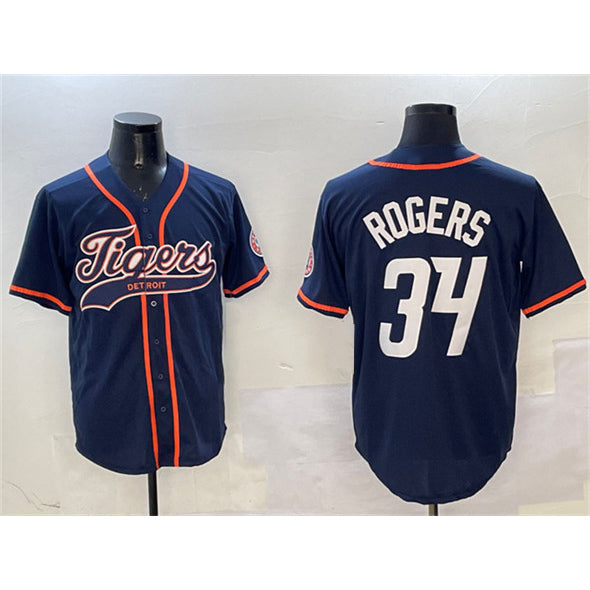 Detroit Tigers #34 Jake Rogers Navy Jereymy With Patch Cool Base Stitched Jersey