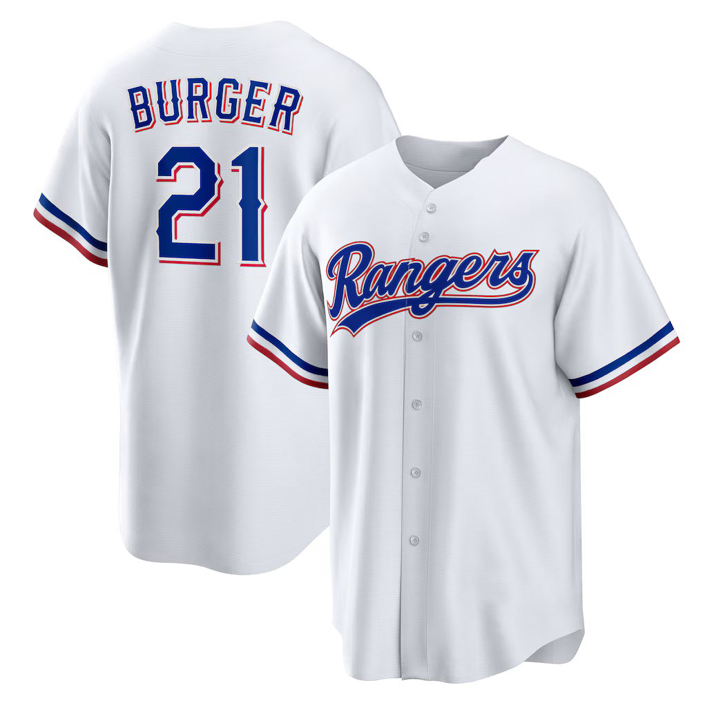 Texas Rangers #21 Jake Burger White Jereymy Home Replica Jersey