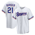 Texas Rangers #21 Jake Burger White Jereymy Home Replica Jersey