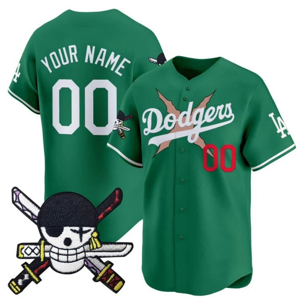 Custom Los Angeles Dodgers x One Piece Green Jereymy Zoro Patch Vapor Premier Limited Jersey - Stitched