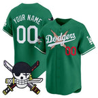 Custom Los Angeles Dodgers x One Piece Green Jereymy Zoro Patch Vapor Premier Limited Jersey - Stitched