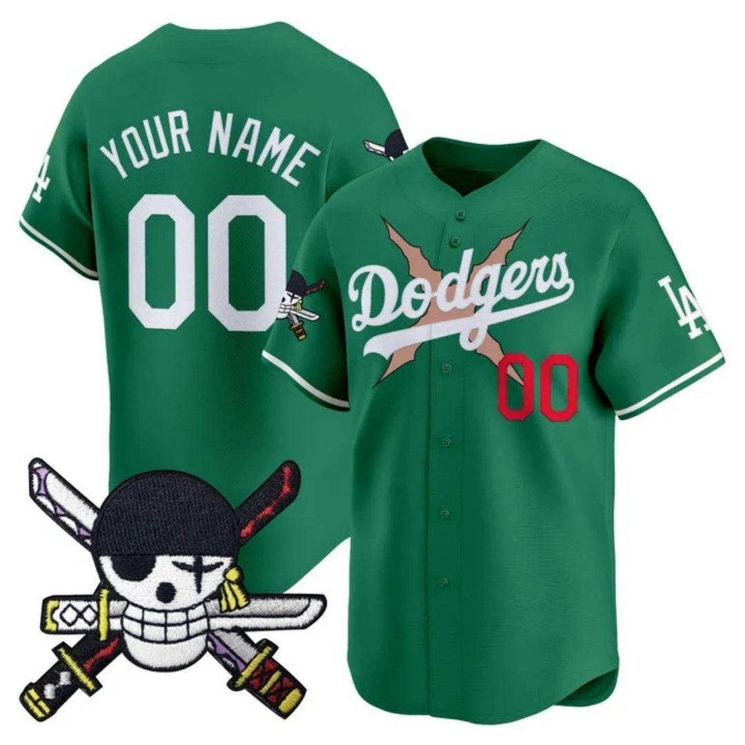 Custom Los Angeles Dodgers x One Piece Green Jereymy Zoro Patch Vapor Premier Limited Jersey - Stitched