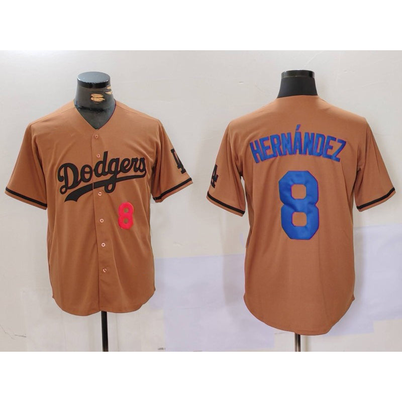 Los Angeles Dodgers #8 Kike Hernandez Number Olive Jereymy Cool Base Limited Stitched Jersey 2