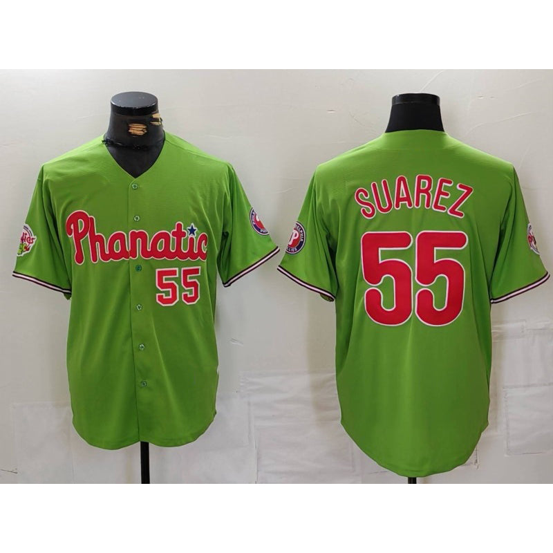 Philadelphia Phillies #55 Ranger Suarez Number Green Jereymy With Patch Stitched Cool Base Jersey