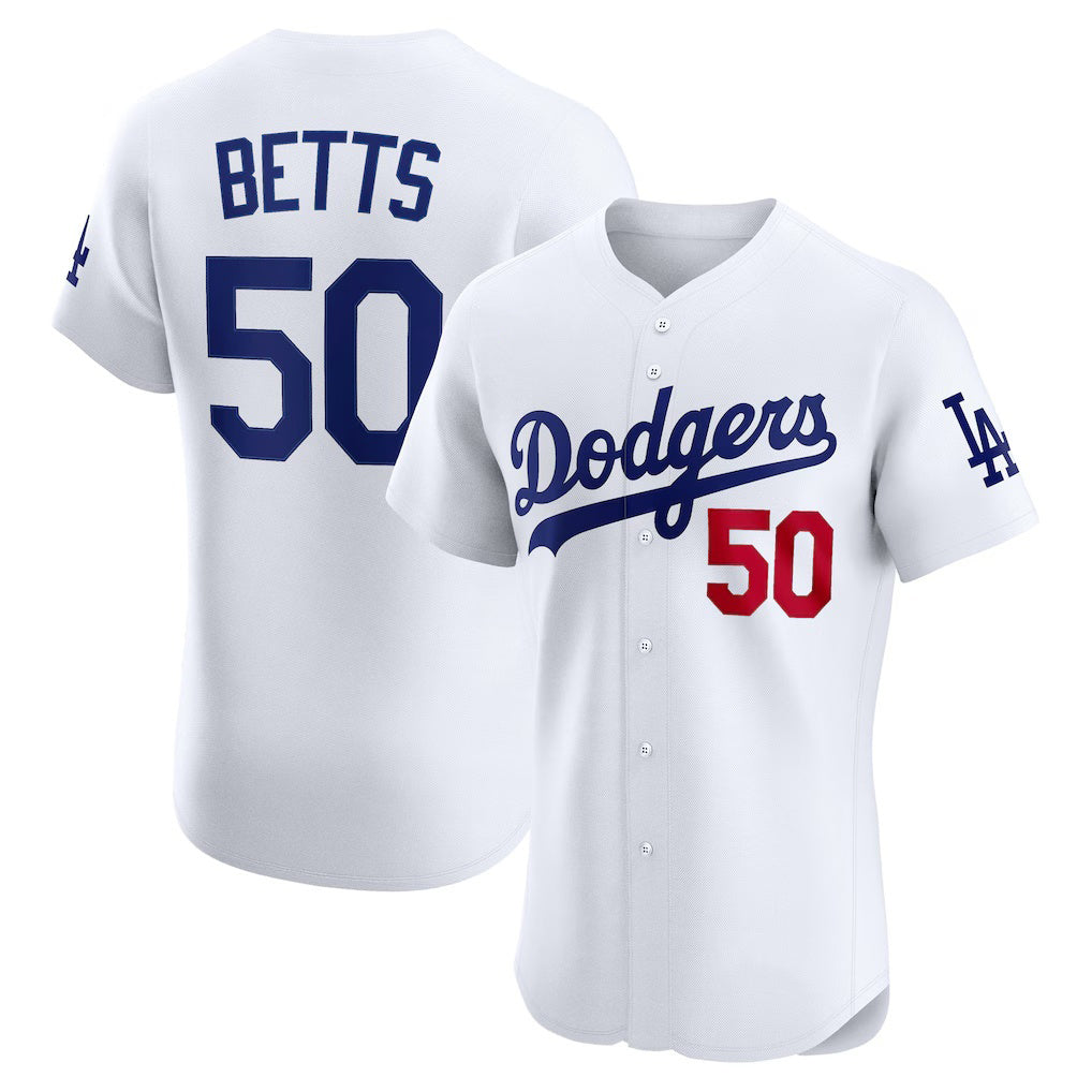 Los Angeles Dodgers #50 Mookie Betts White Jereymy Home Elite Player Jersey