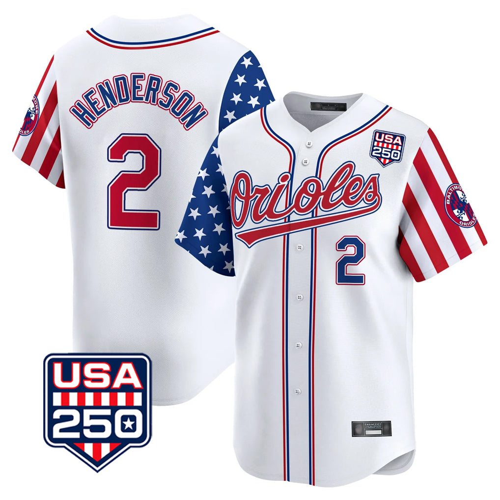 Baltimore Orioles #2 Gunnar Henderson Player White Jereymy USA 250 Independence Day Vapor Premier Home Game Stitched Jerseys