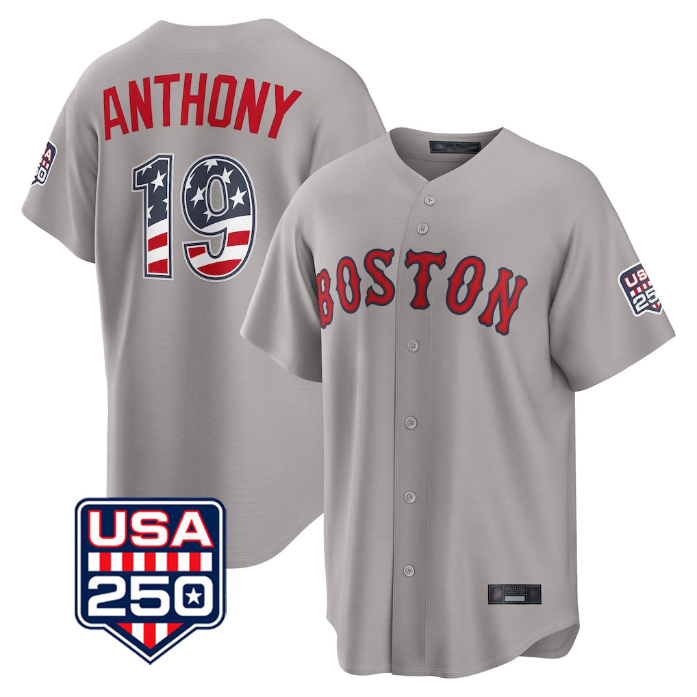 Boston Red Sox #19 Roman Anthony Player Gray Jereymy Road USA 250 Fourth of July Home Game Stitched Jerseys
