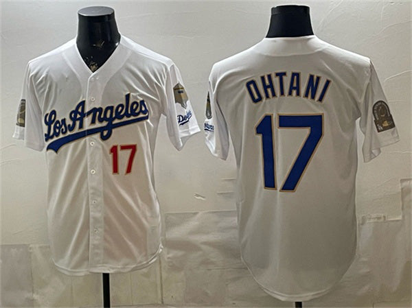 Los Angeles Dodgers #17 Shohei Ohtani White Jereymy 2026 Gold Collection 9x & B2B Champs Patch Stitched Jersey