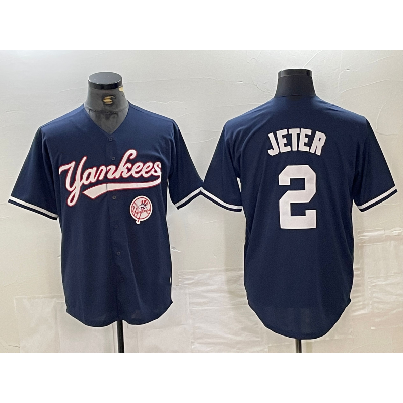 New York Yankees #2 Derek Jeter Navy Jereymy With Patch Cool Base Stitched Jersey