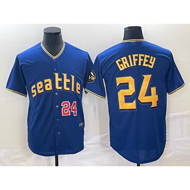 Seattle Mariners #24 Ken Griffey Number Blue Jereymy 2023 City Connect Cool Base Stitched Jersey 1