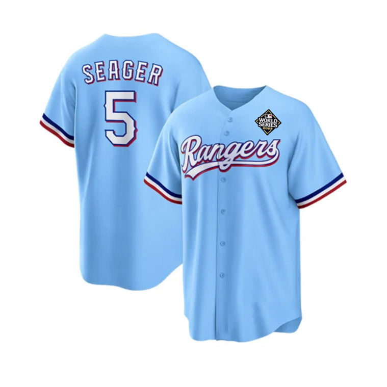 Texas Rangers #5 Corey Seager Blue Jereymy 2023 World Series Stitched Jersey