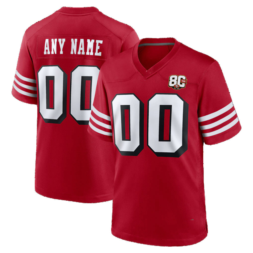 Custom SF.49ers Red 80th Anniversary Alternate Game Stitched Football Jerseys