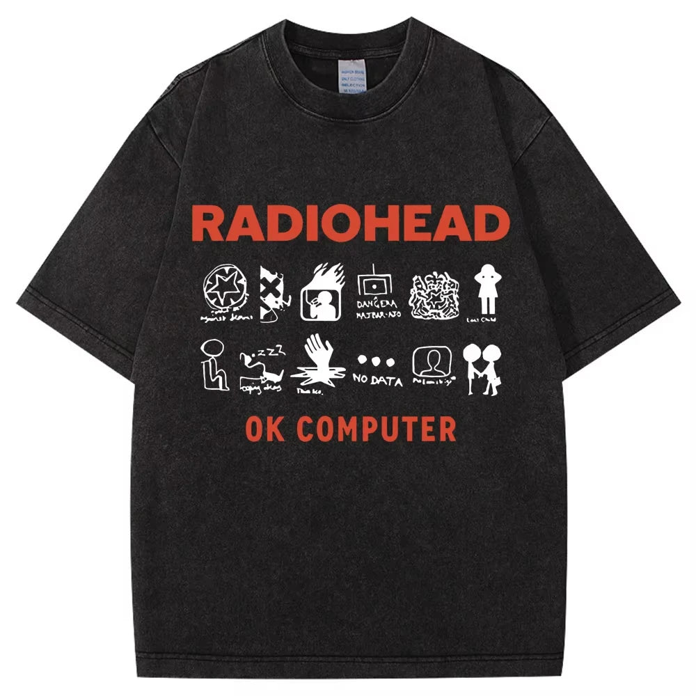 Washed Rock Band Radiohead The Bends Retro Tshirt Men Women Fashion Hip Hop Gothic T Shirt Oversized Cotton Casual Male T-shirts