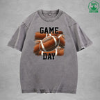 Game Day Printed Washed T-Shirt 230G Loose Trendy Fashionable Cotton Short Sleeve Top