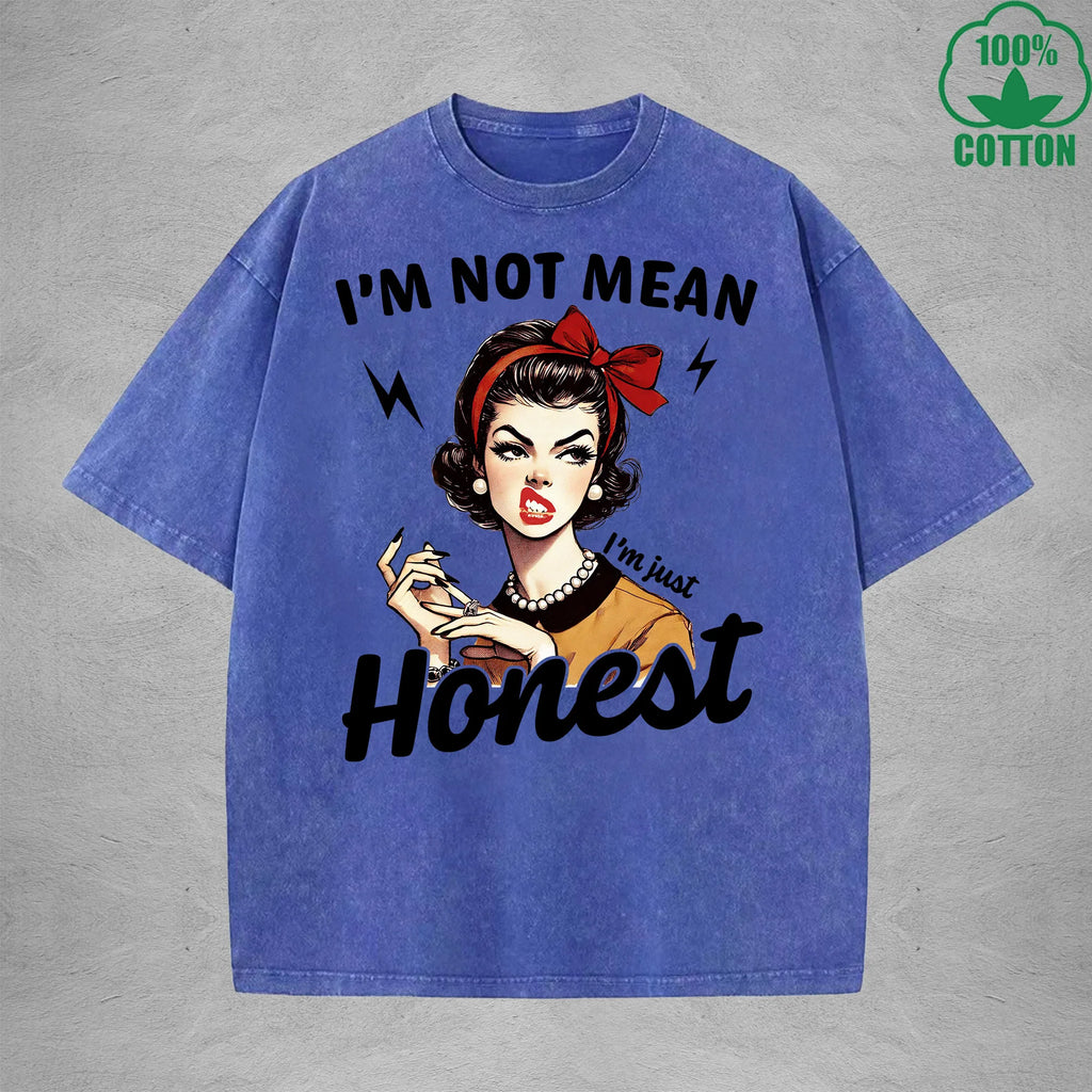 I'm Not MeanInterest Printed Washed T-Shirt 230G Loose Trendy Fashionable 100%Cotton Short Sleeve Top