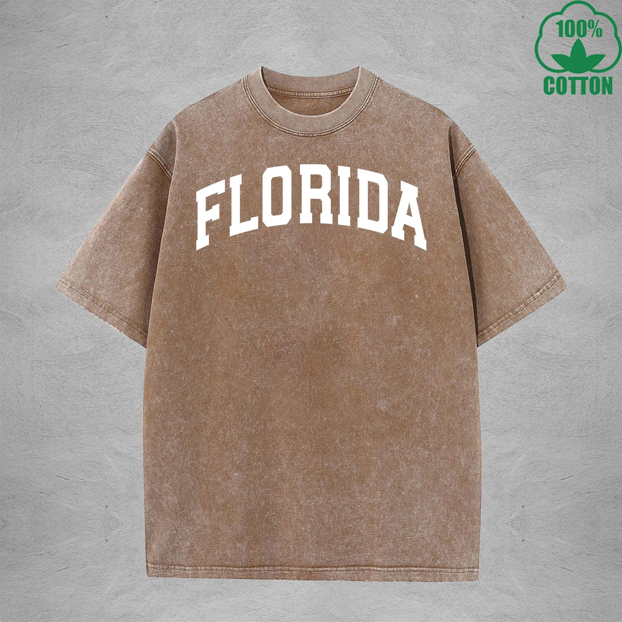 FLORIDA Interest Printed Washed T-Shirt 230G Multicolor Loose Trendy Fashionable Cotton Short Sleeve Top