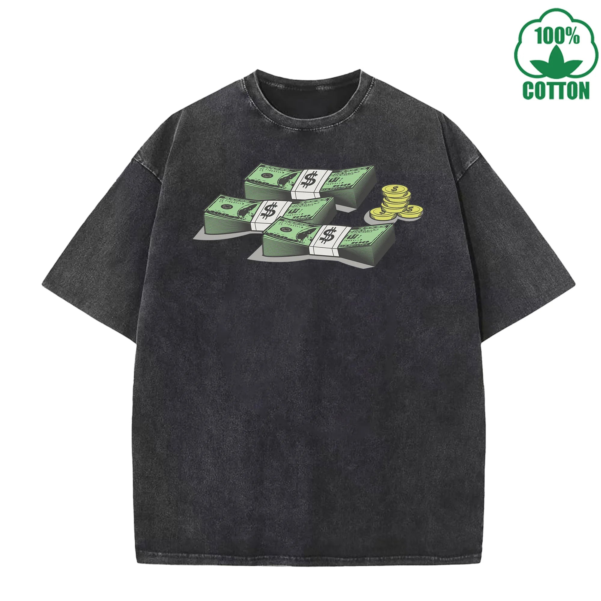 Banknote Printed Washed T-Shirt 230G Multicolor Loose Trendy Fashionable Cotton Short Sleeve Top The Best Gift Special Offer