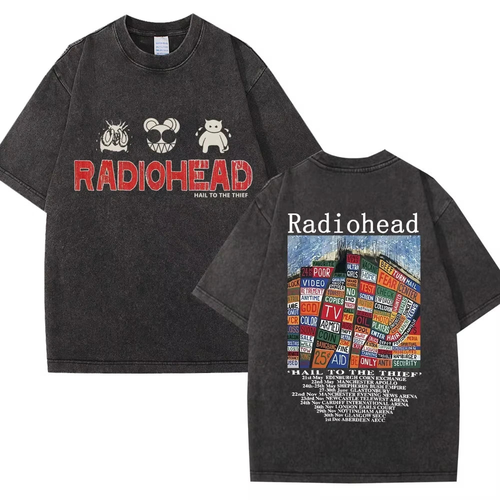 Washed Rock Band Radiohead The Bends Retro Tshirt Men Women Fashion Hip Hop Gothic T Shirt Oversized Cotton Casual Male T-shirts